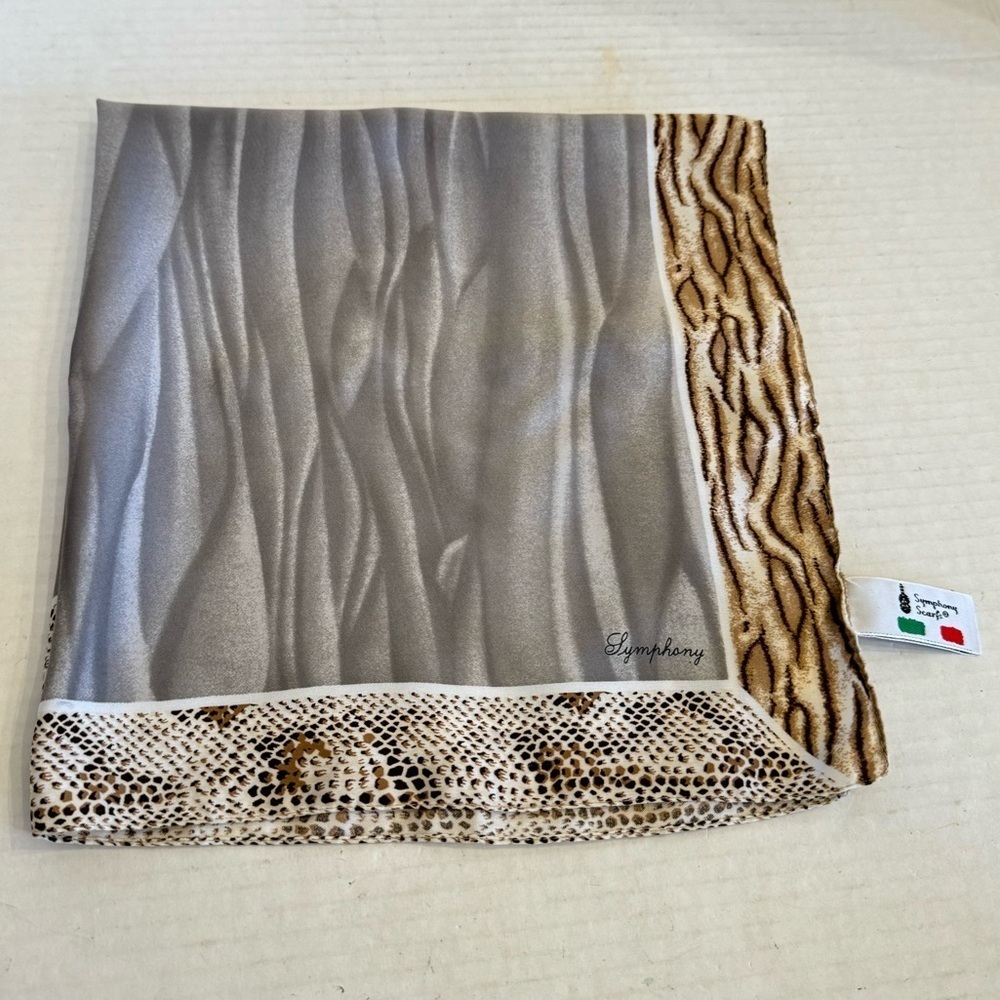 Vintage Symphony Scarf Handkerchief Snake Tiger Animal Print Made In Italy